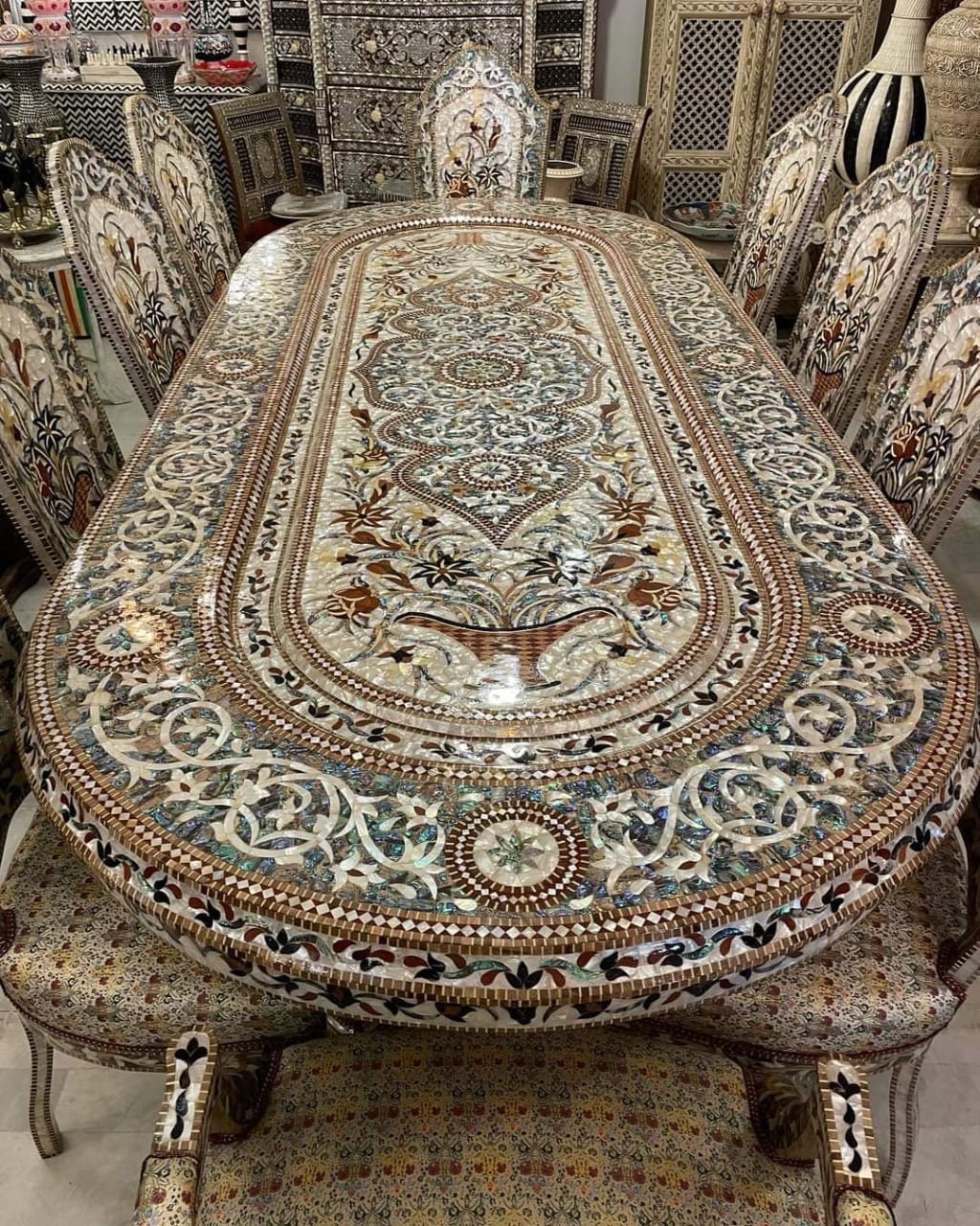 Royal abalone middle eastern mother of pearl dining room set