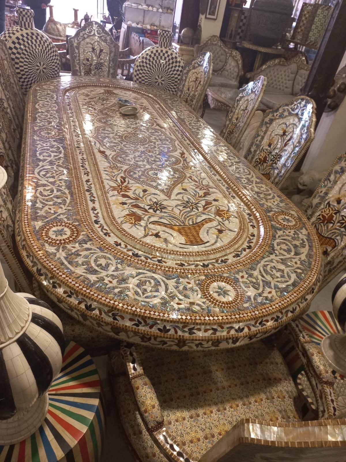 Royal abalone middle eastern mother of pearl dining room set