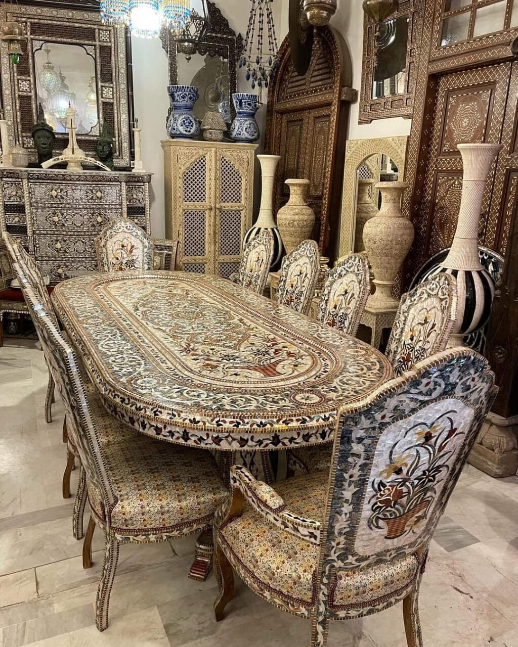Royal abalone middle eastern mother of pearl dining room set