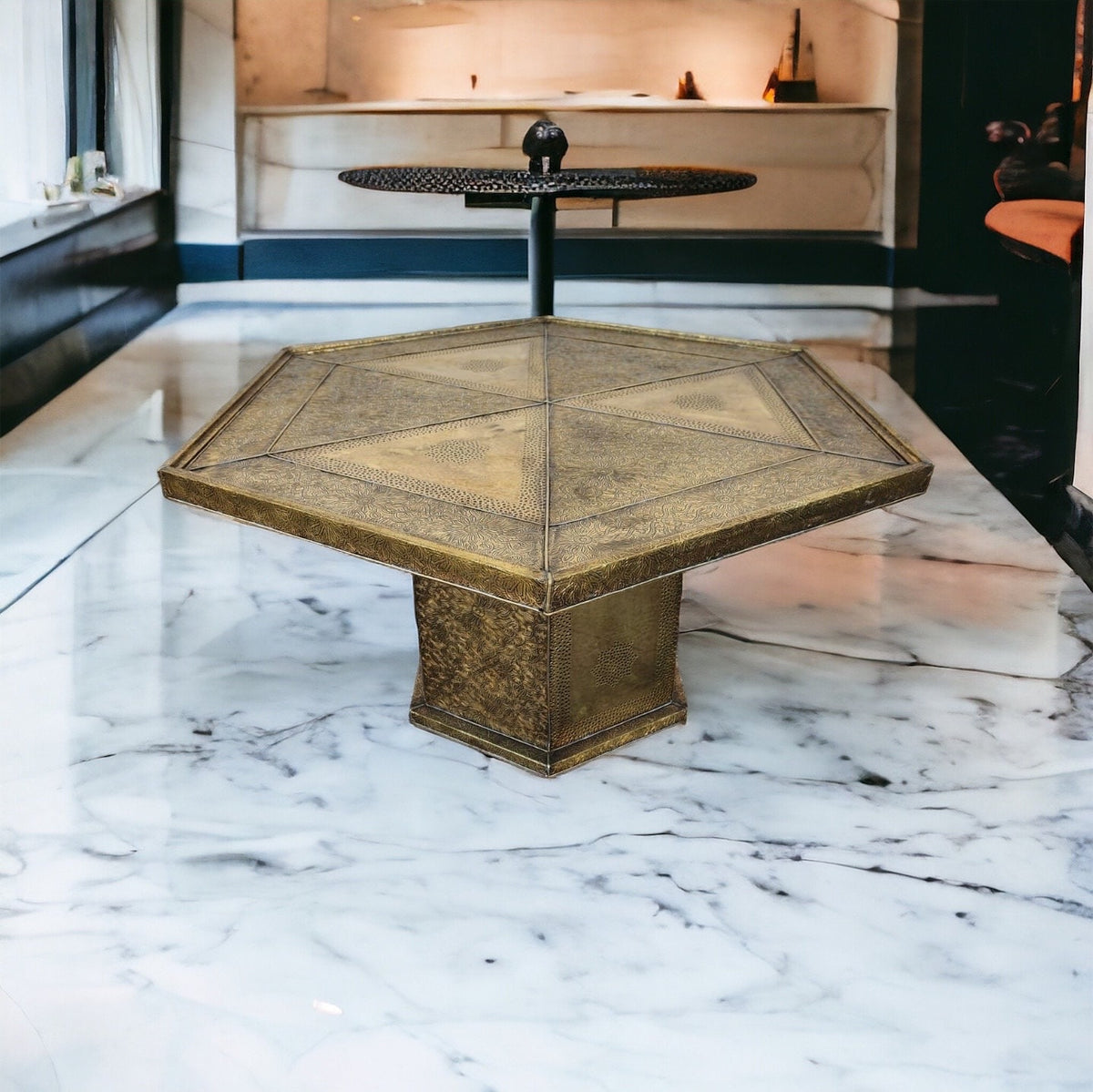 Handmade Moroccan Silver Metal Table, Berber Ethnic Decor