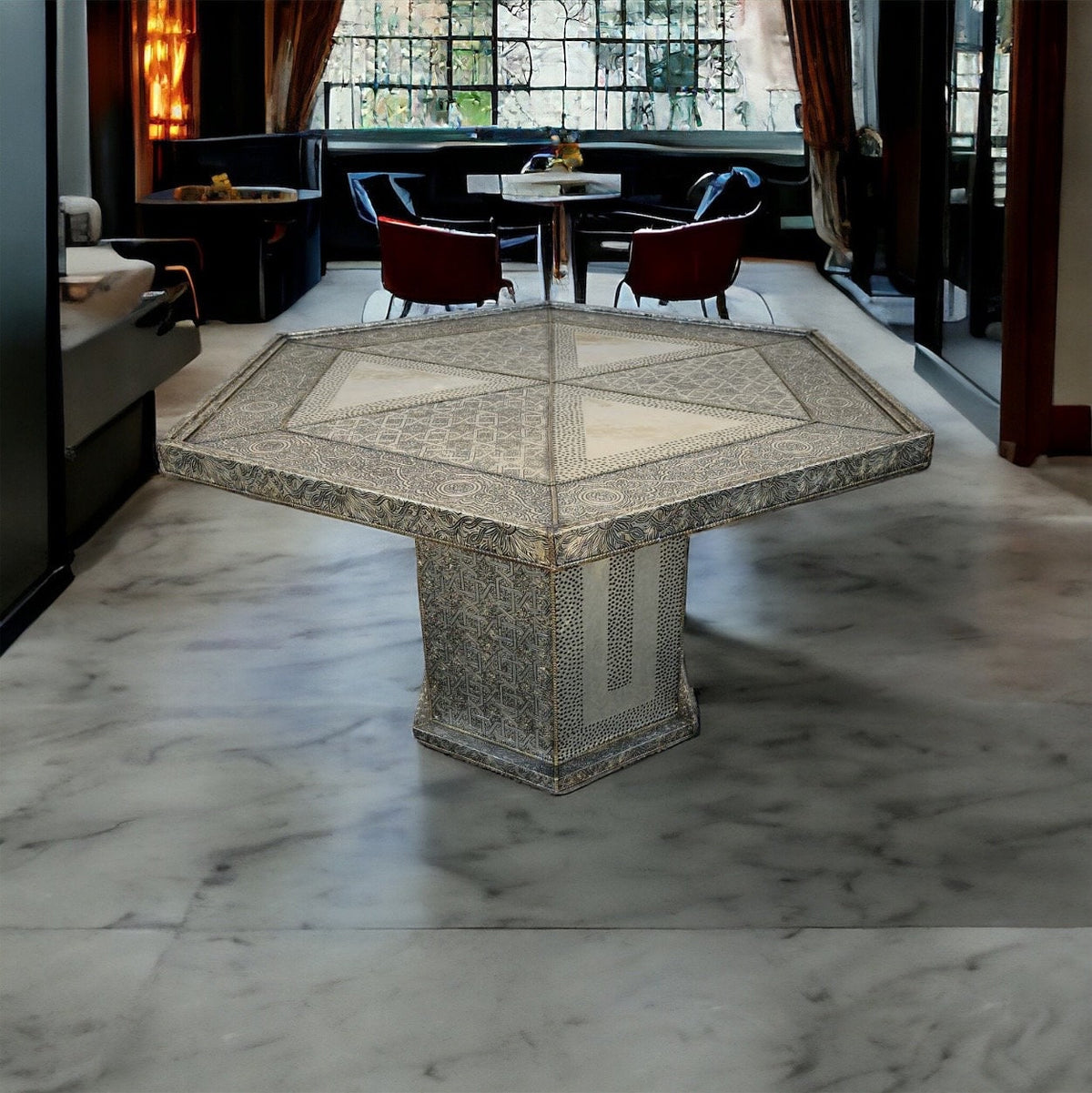 Handmade Moroccan Silver Metal Table, Berber Ethnic Decor
