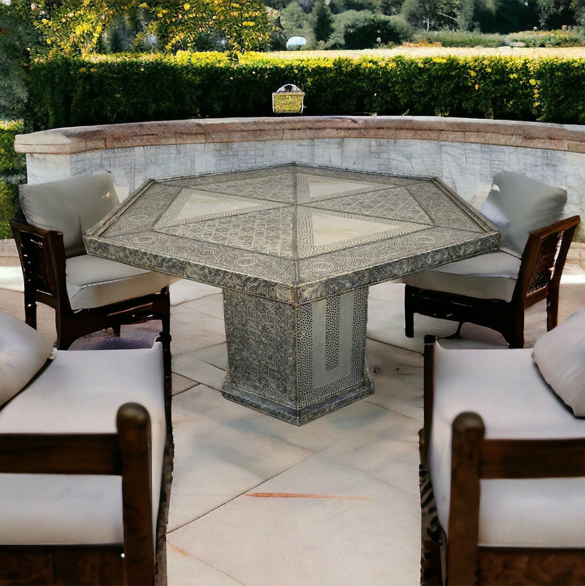 Handmade Moroccan Silver Metal Table, Berber Ethnic Decor