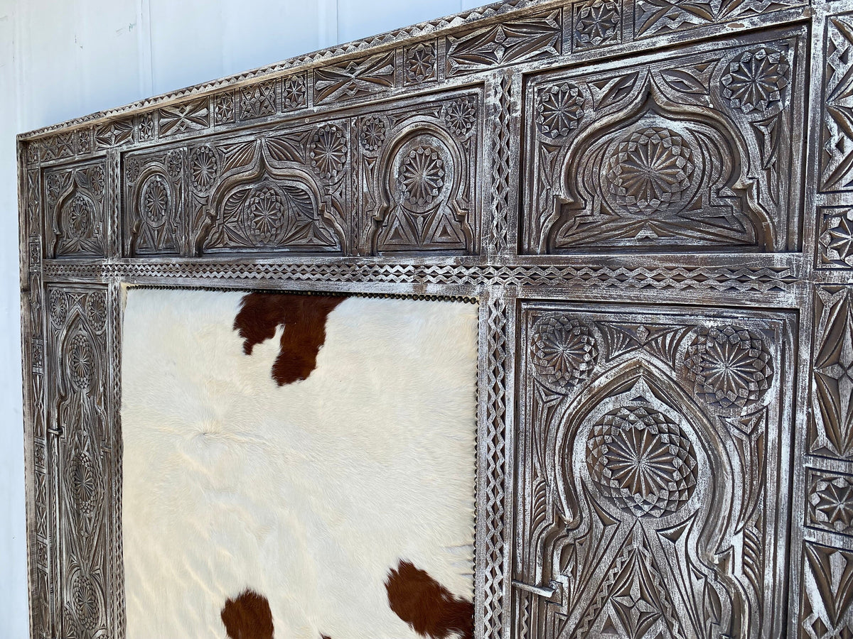 Hand Carved Cowhide Headboard | Moroccan Berber Bed Frame