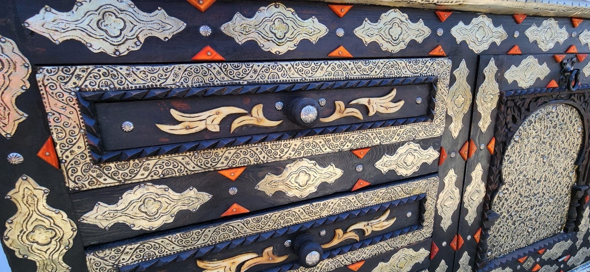 Handmade Moroccan Silver Metal Cabinet: Unique Bedroom Buffet