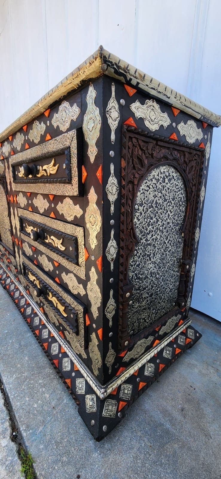 Handmade Moroccan Silver Metal Cabinet: Unique Bedroom Buffet