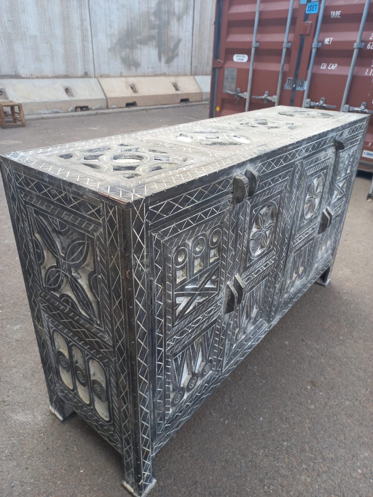 Handmade Berber Carved Moroccan Buffet Cabinet with Door Panels