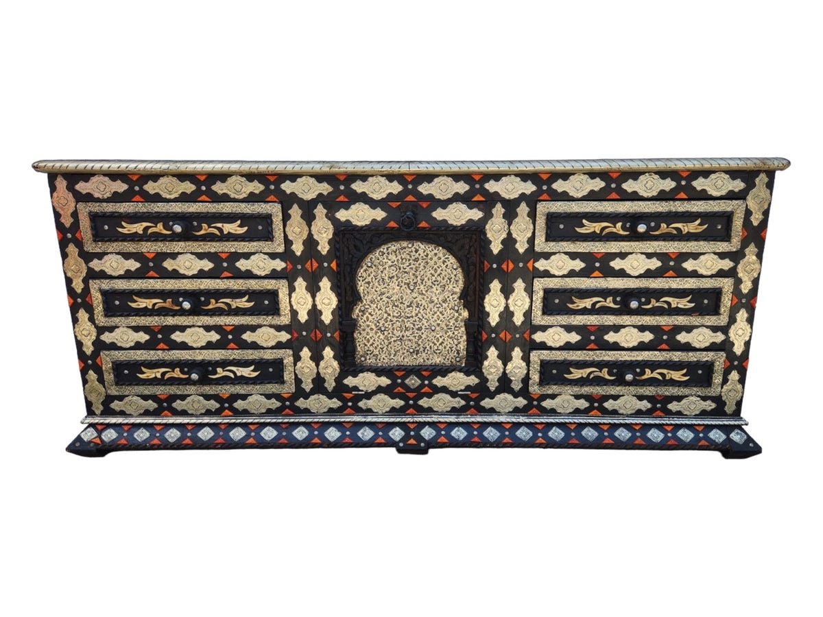 Handmade Moroccan Silver Metal Cabinet: Unique Bedroom Buffet