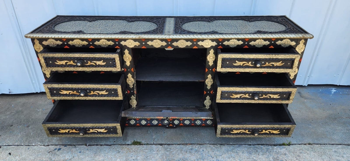 Handmade Moroccan Silver Metal Cabinet: Unique Bedroom Buffet