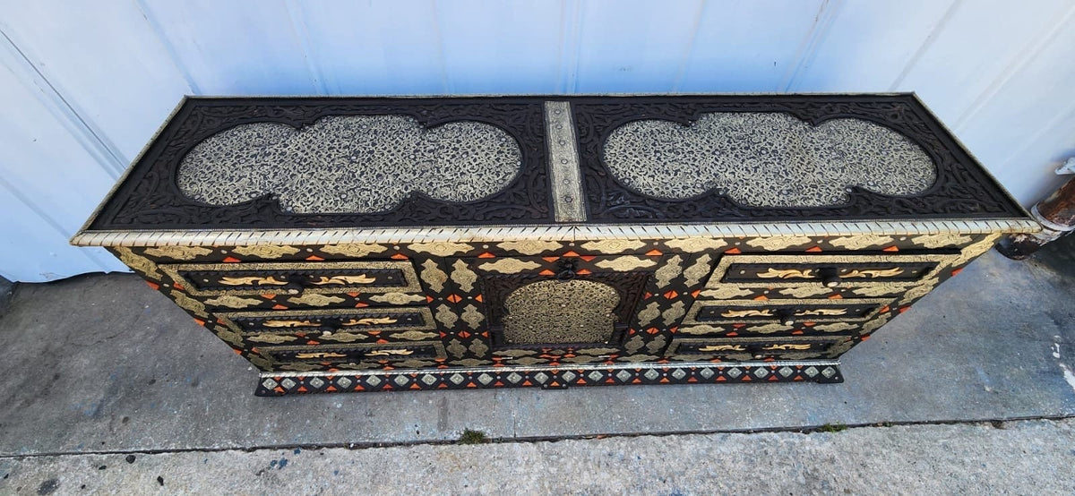 Handmade Moroccan Silver Metal Cabinet: Unique Bedroom Buffet