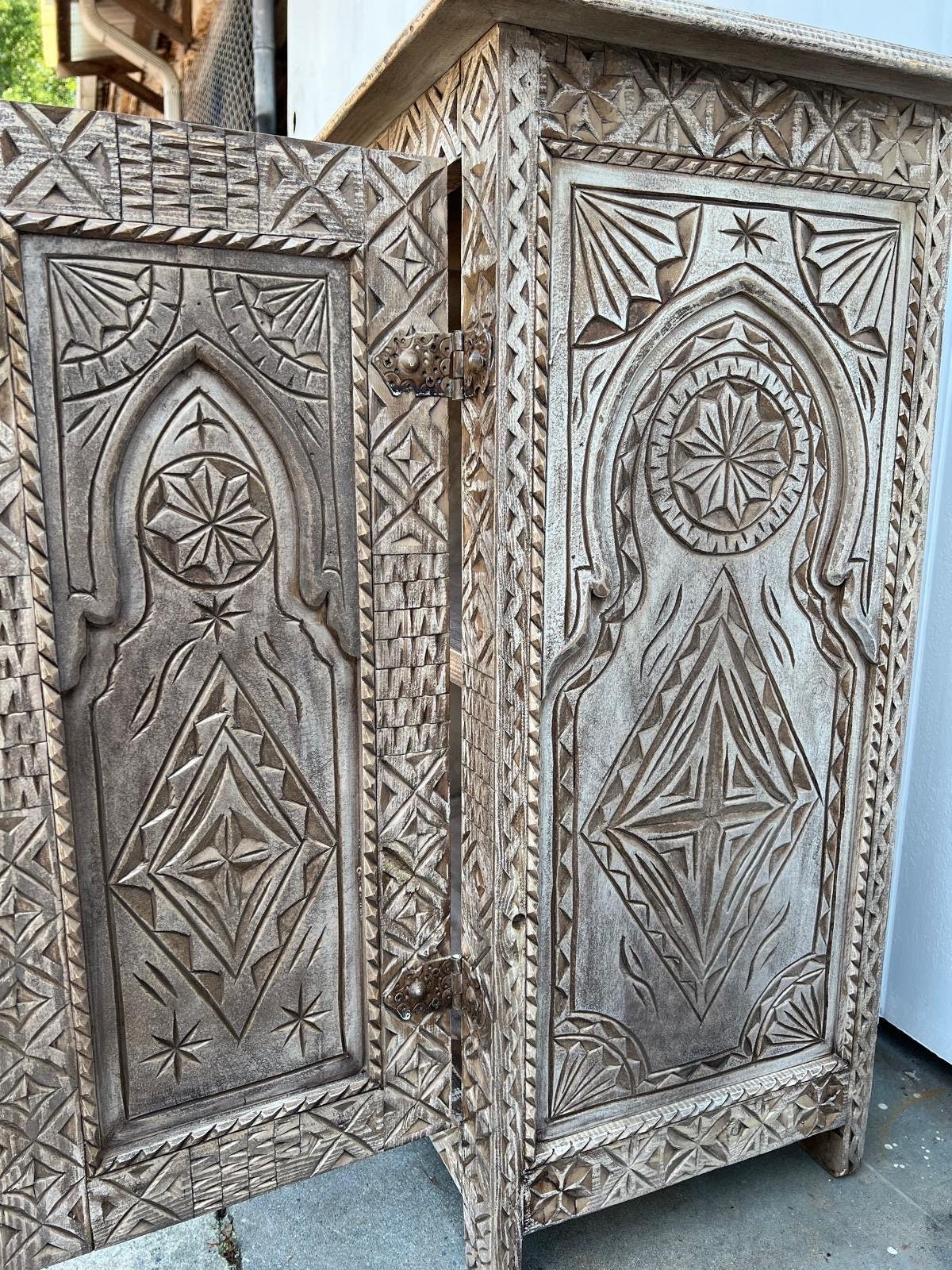 Handmade Carved Berber Wood Buffet, Moroccan Cabinet with Drawers
