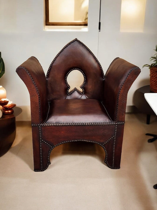 Vintage Handmade Leather Chair, Moroccan Decor