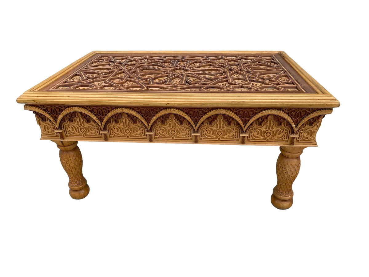Handmade Moroccan Carved Wood Table, Moorish Andalusian Design