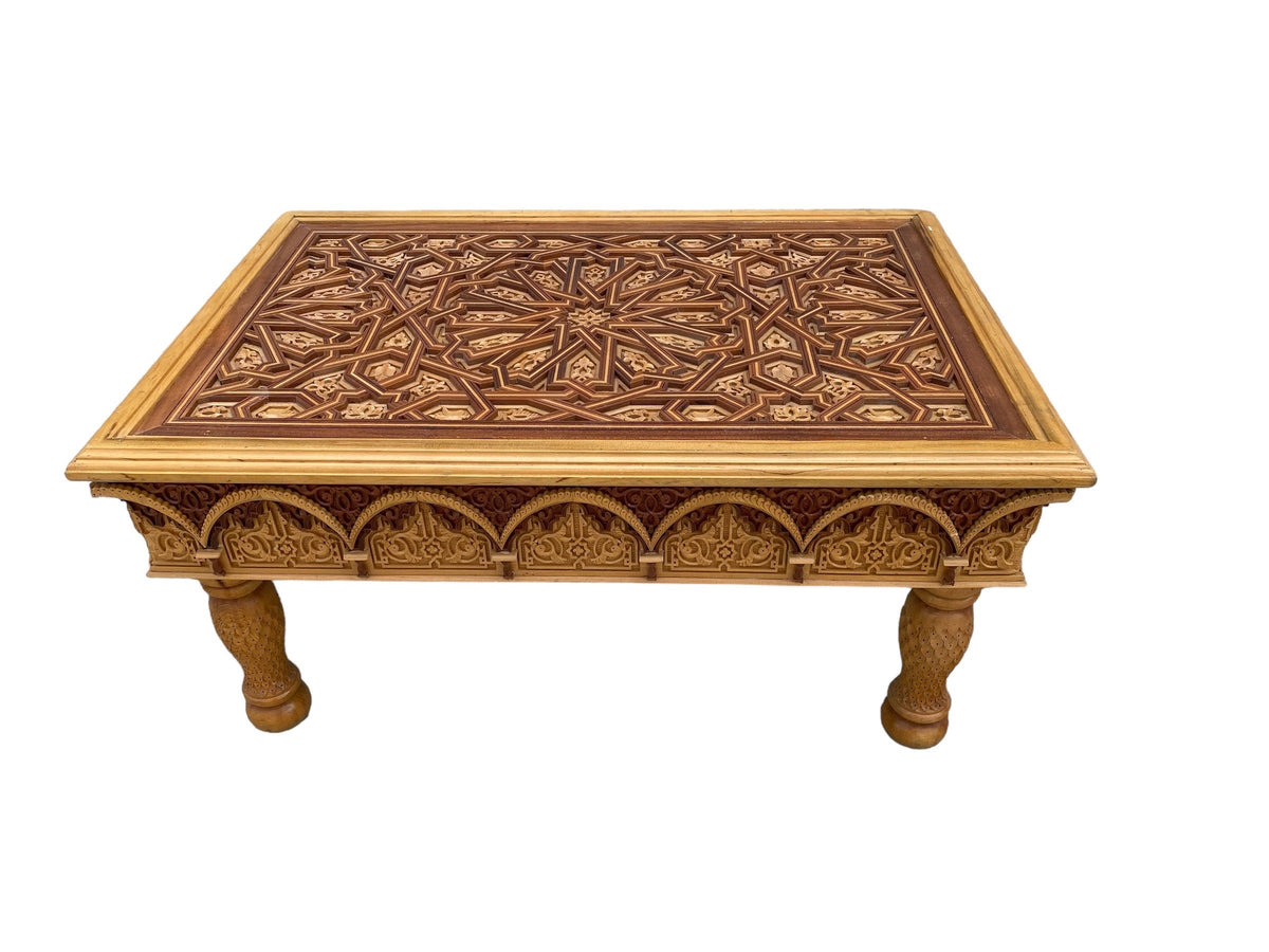 Handmade Moroccan Carved Wood Table, Moorish Andalusian Design
