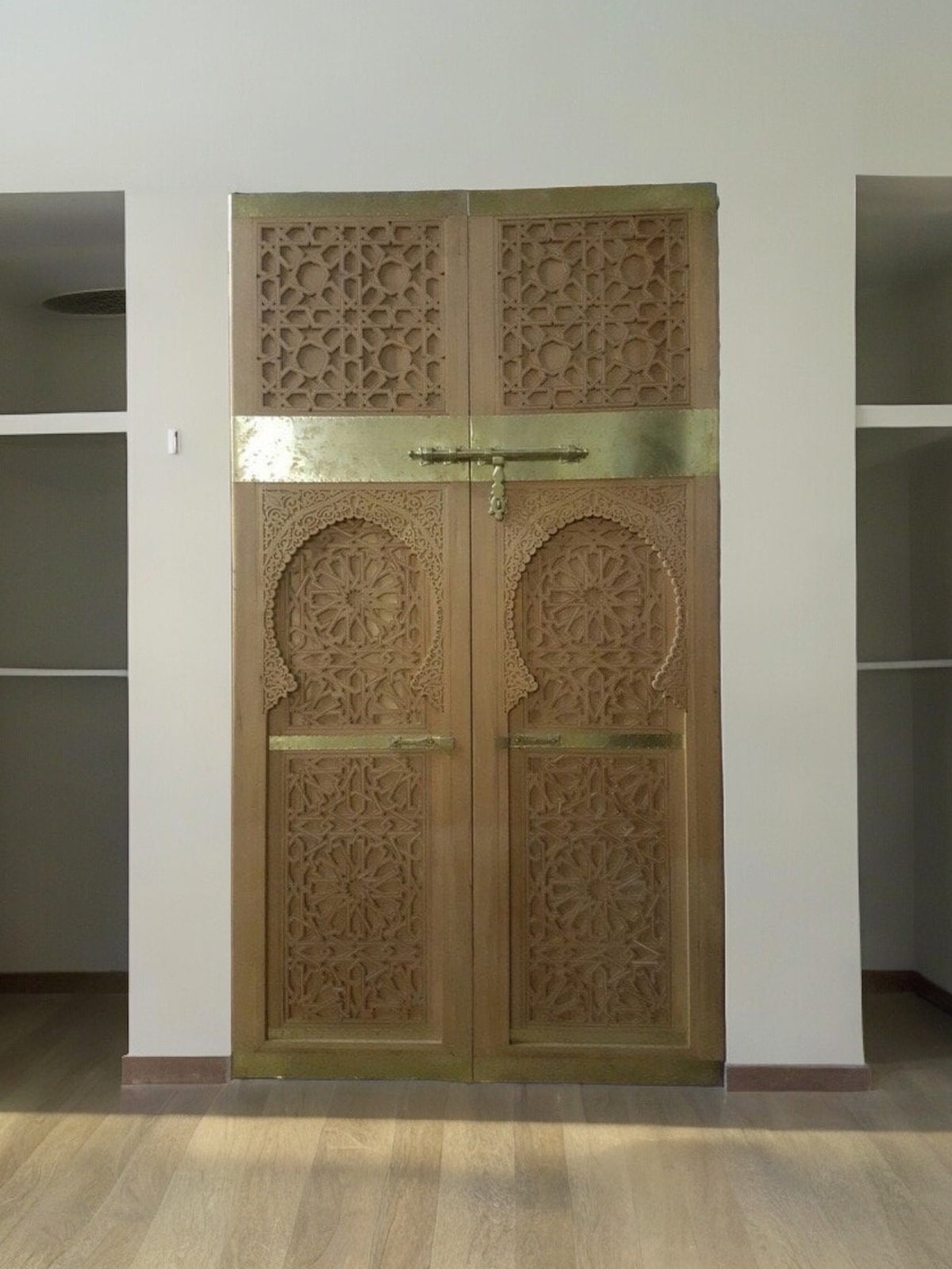Handmade Moroccan Carved Cedar Double Door, Moorish Artwork (116x64.5)