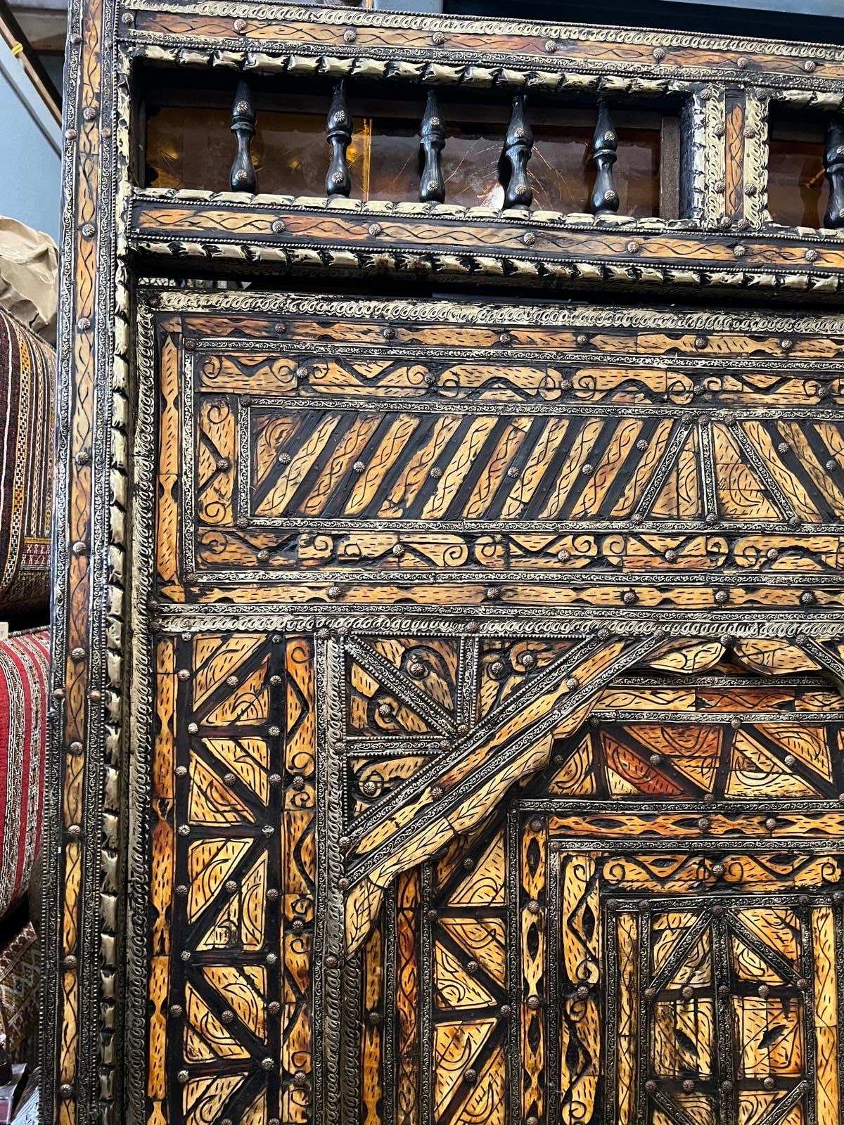 Antique Moroccan Inlay Bone Door, Middle Eastern Palace Decor