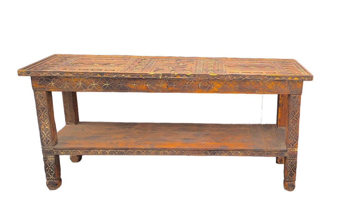 Hand Carved Wood Console, African Berber Rustic Furniture