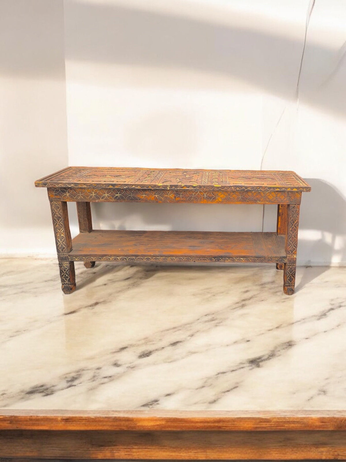 Hand Carved Wood Console, African Berber Rustic Furniture
