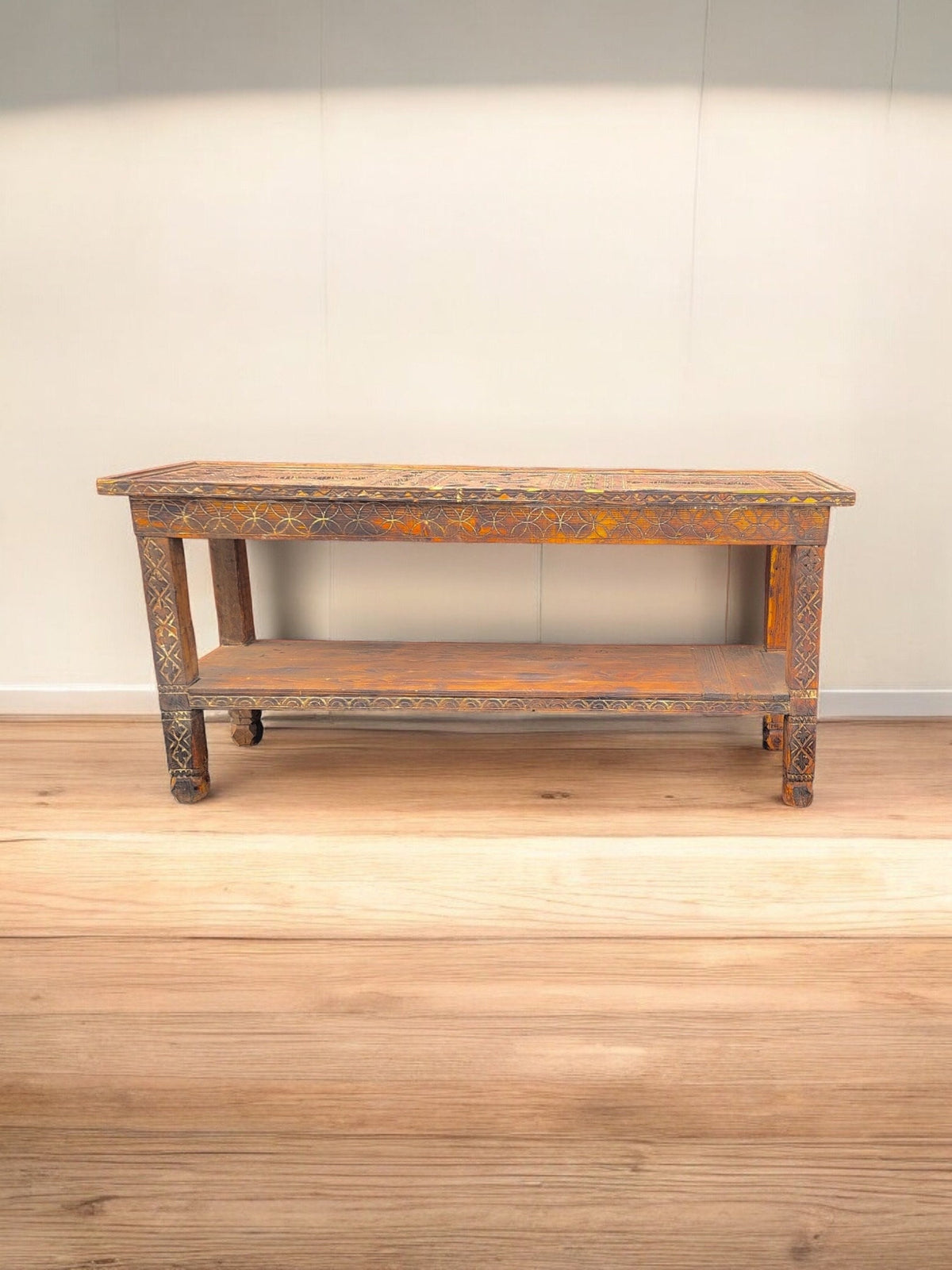 Hand Carved Wood Console, African Berber Rustic Furniture