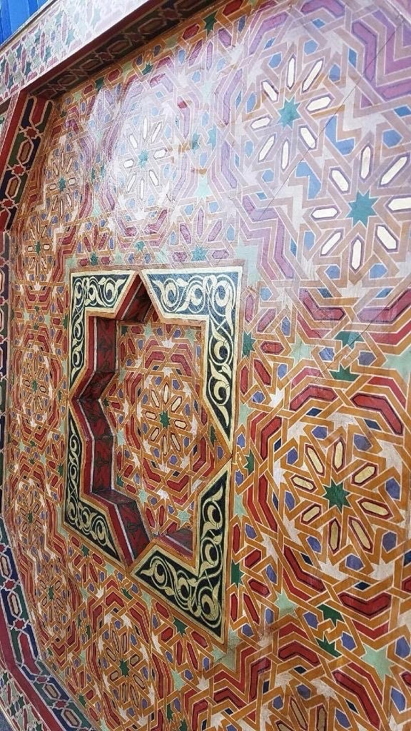 Vintage Hand-Painted Moroccan Wooden Ceiling Panel, Geometric Star Medallion (78x78)