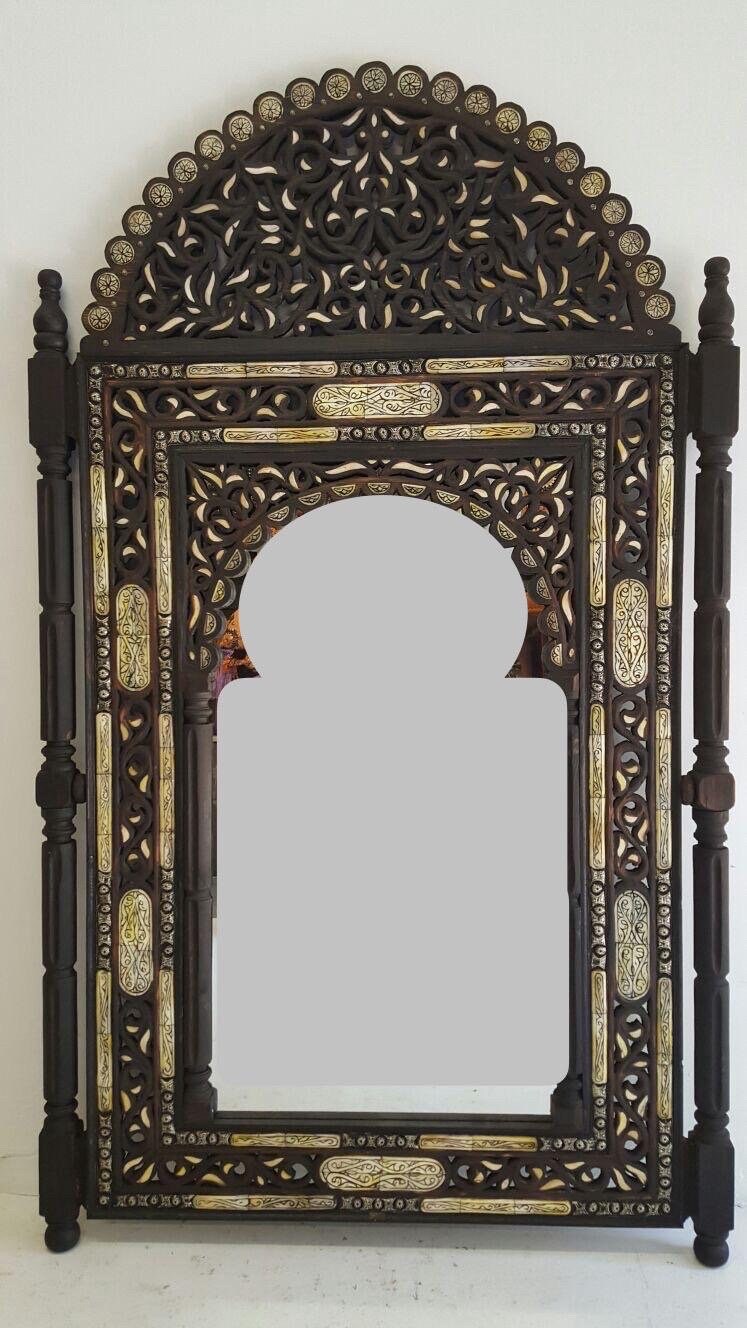 Handmade Moroccan Inlay Camel Bone Mirror, Moorish Design