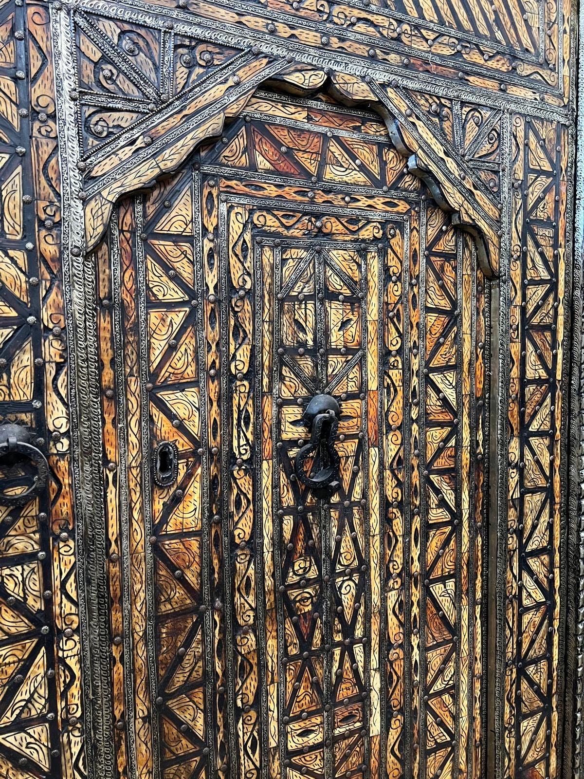 Antique Moroccan Inlay Bone Door, Middle Eastern Palace Decor