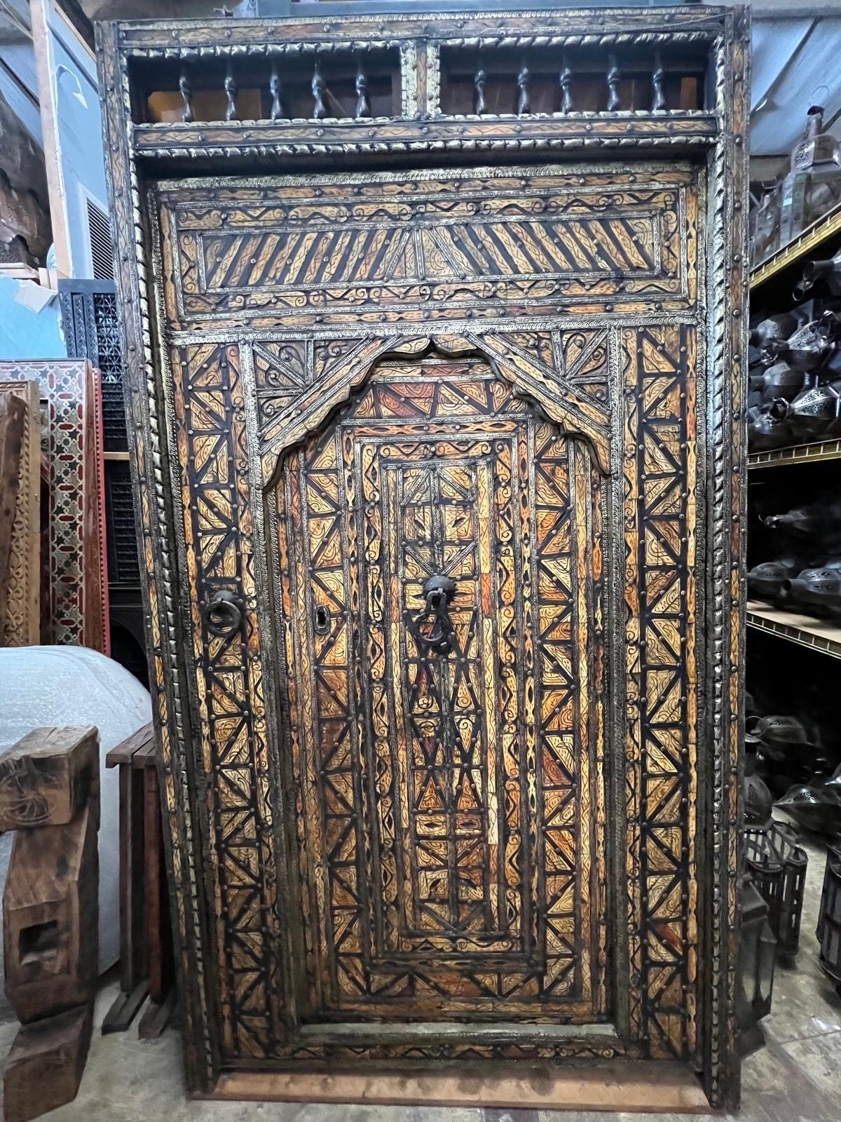 Antique Moroccan Inlay Bone Door, Middle Eastern Palace Decor