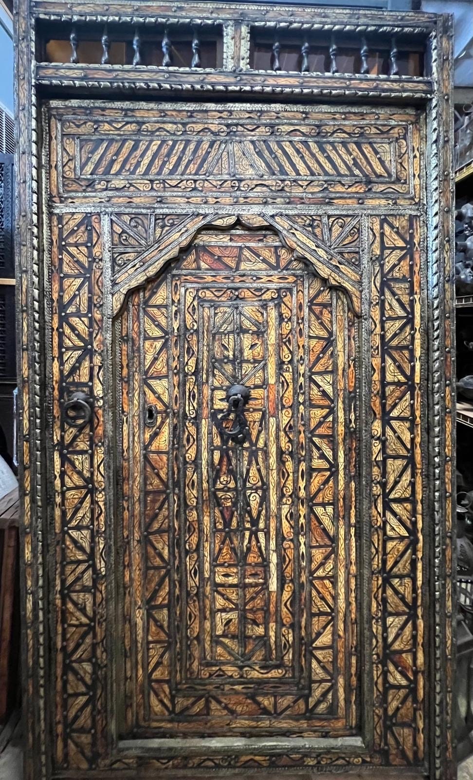 Antique Moroccan Inlay Bone Door, Middle Eastern Palace Decor