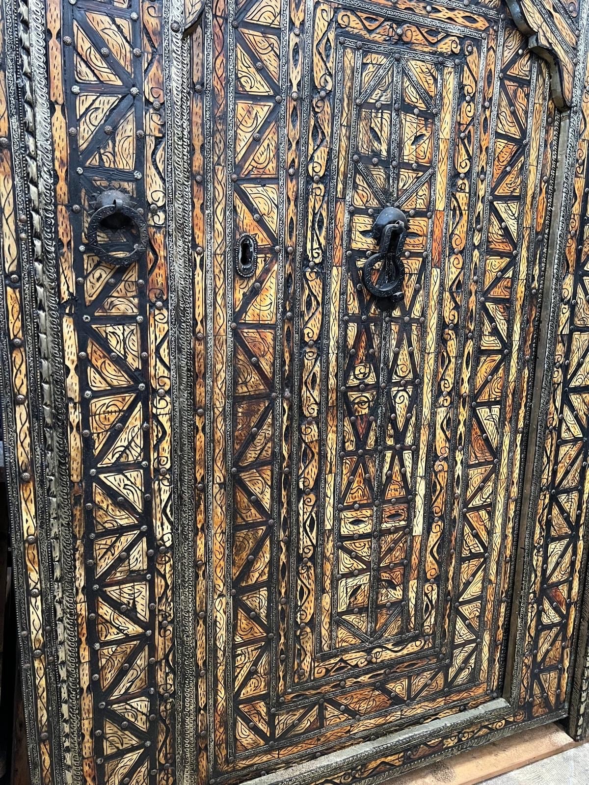 Antique Moroccan Inlay Bone Door, Middle Eastern Palace Decor