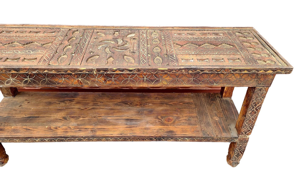 Hand Carved Wood Console, African Berber Rustic Furniture