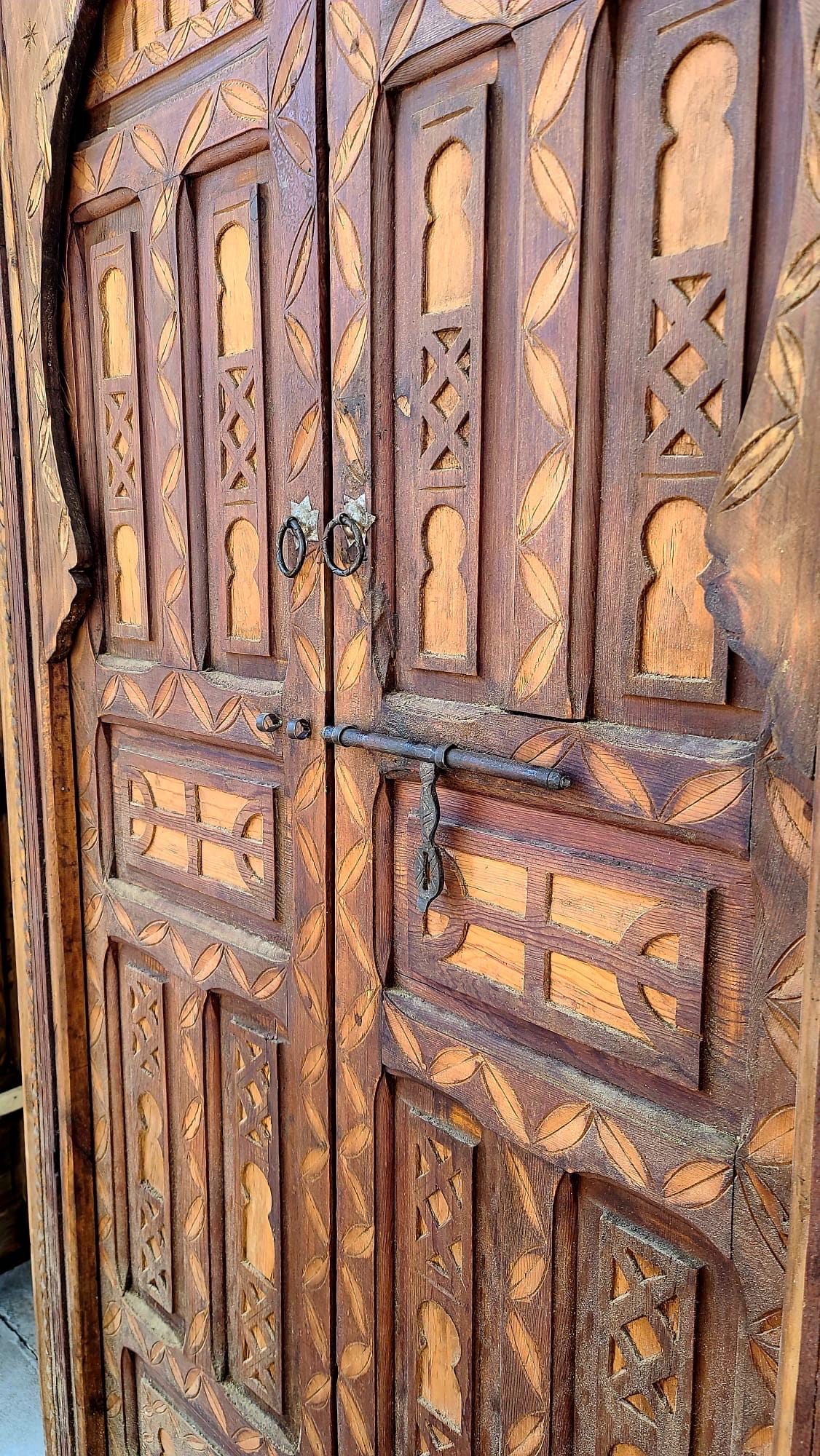 Vintage Carved Cedar Door: Moroccan Berber, 78" x 40"