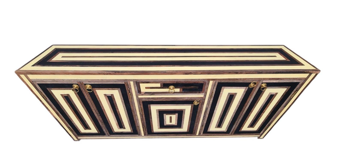 French regency Credenza: walnut Wood resin Inlay, Cabinet