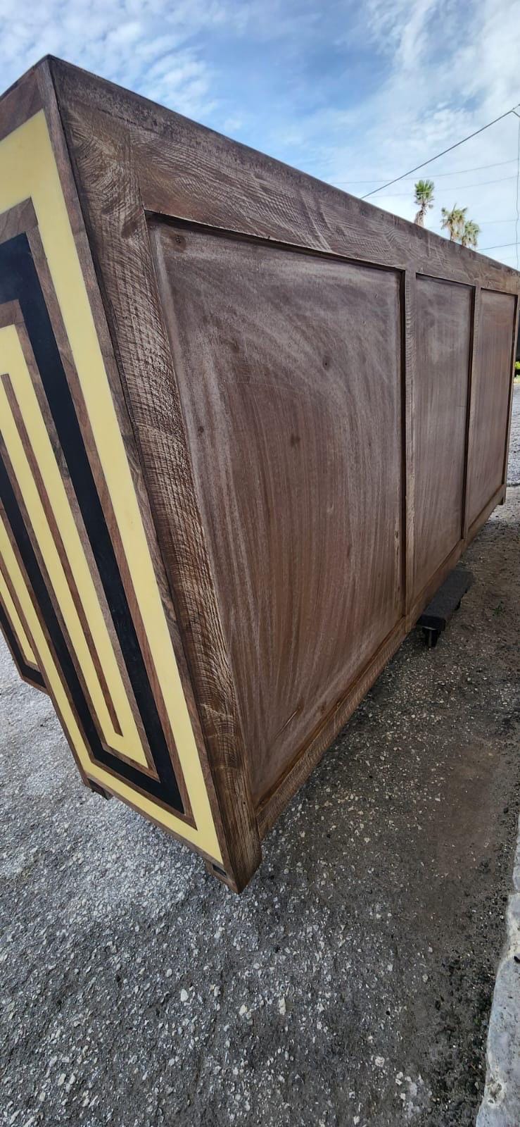 French regency Credenza: walnut Wood resin Inlay, Cabinet