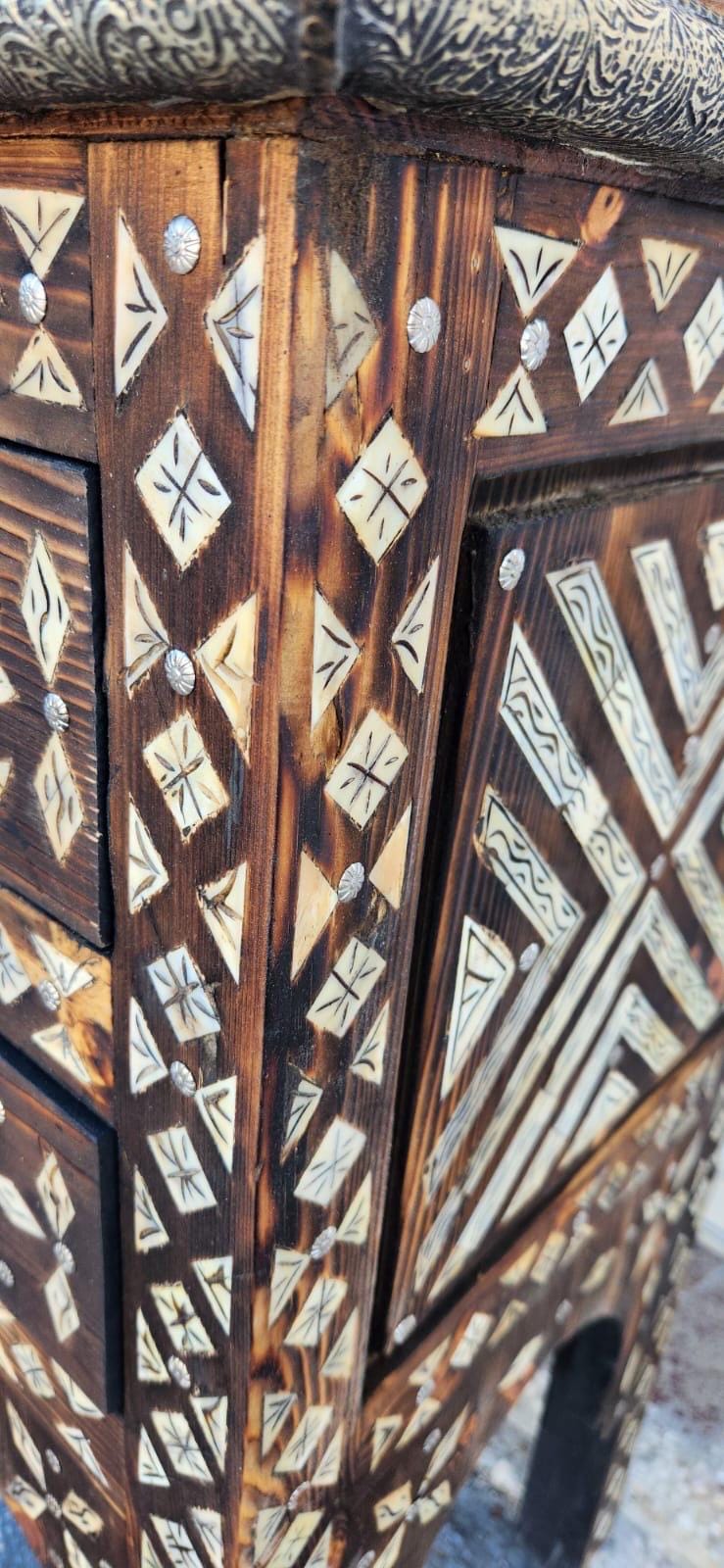 Handmade Moroccan Console Cabinet, Inlaid Camel Bone Dresser
