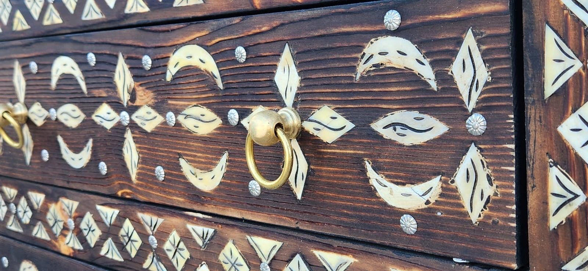 Handmade Moroccan Console Cabinet, Inlaid Camel Bone Dresser