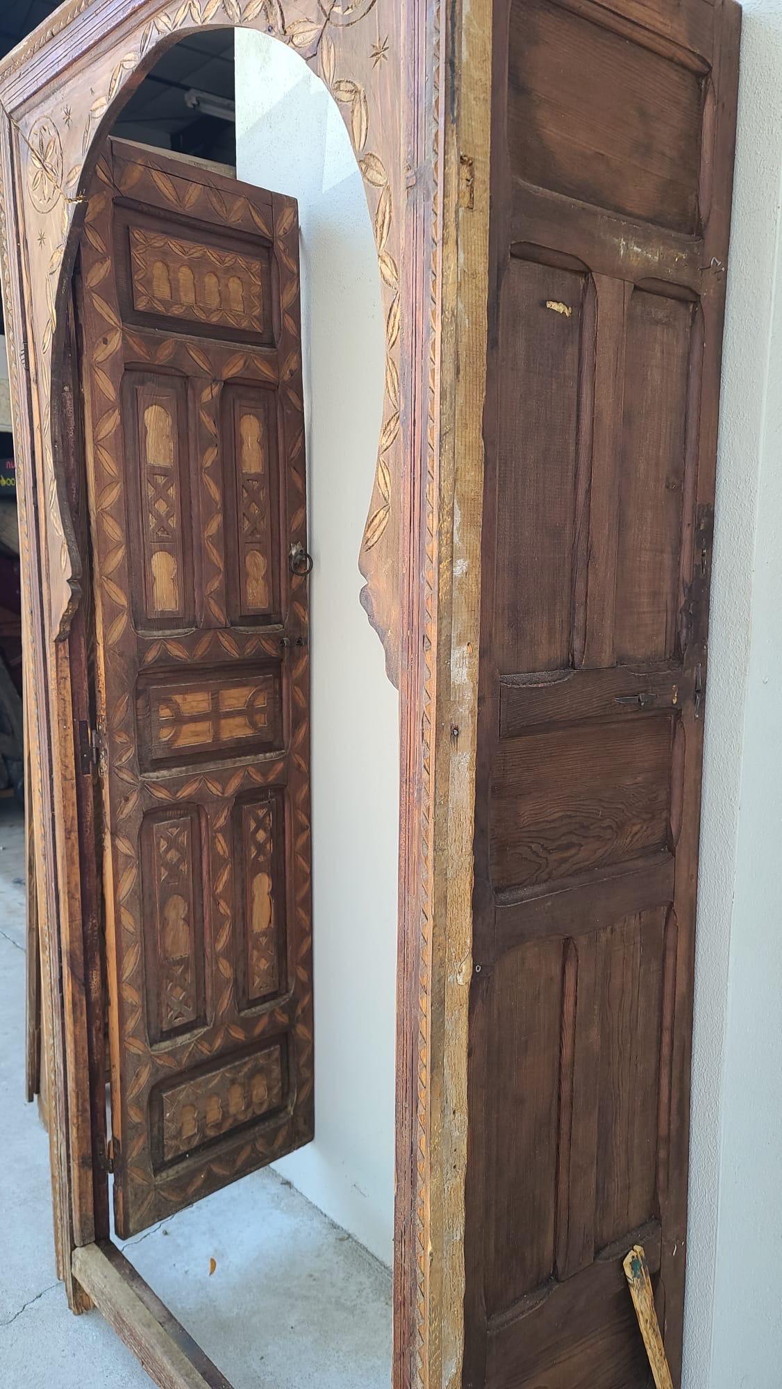 Vintage Carved Cedar Door: Moroccan Berber, 78" x 40"
