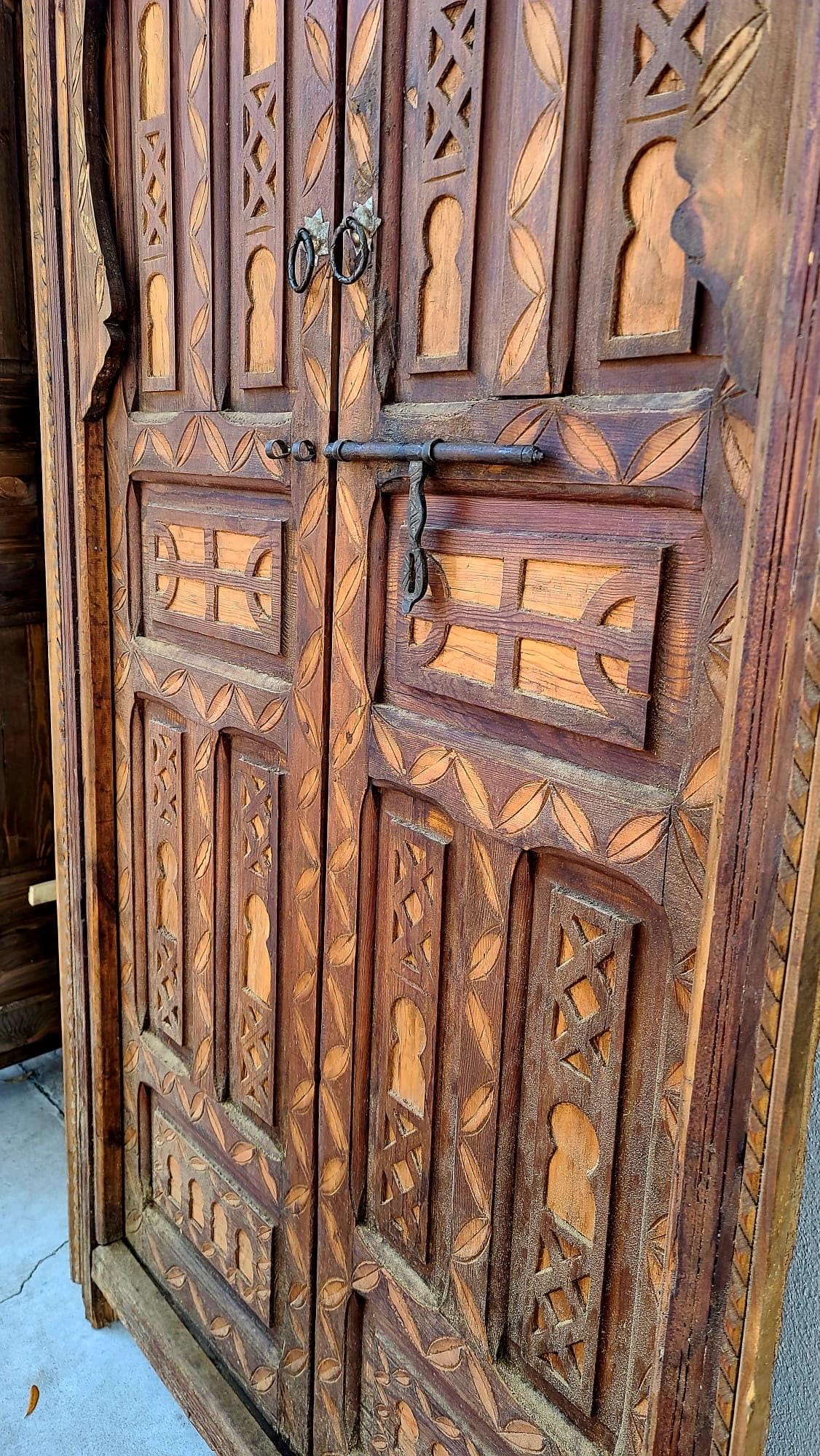 Vintage Carved Cedar Door: Moroccan Berber, 78" x 40"