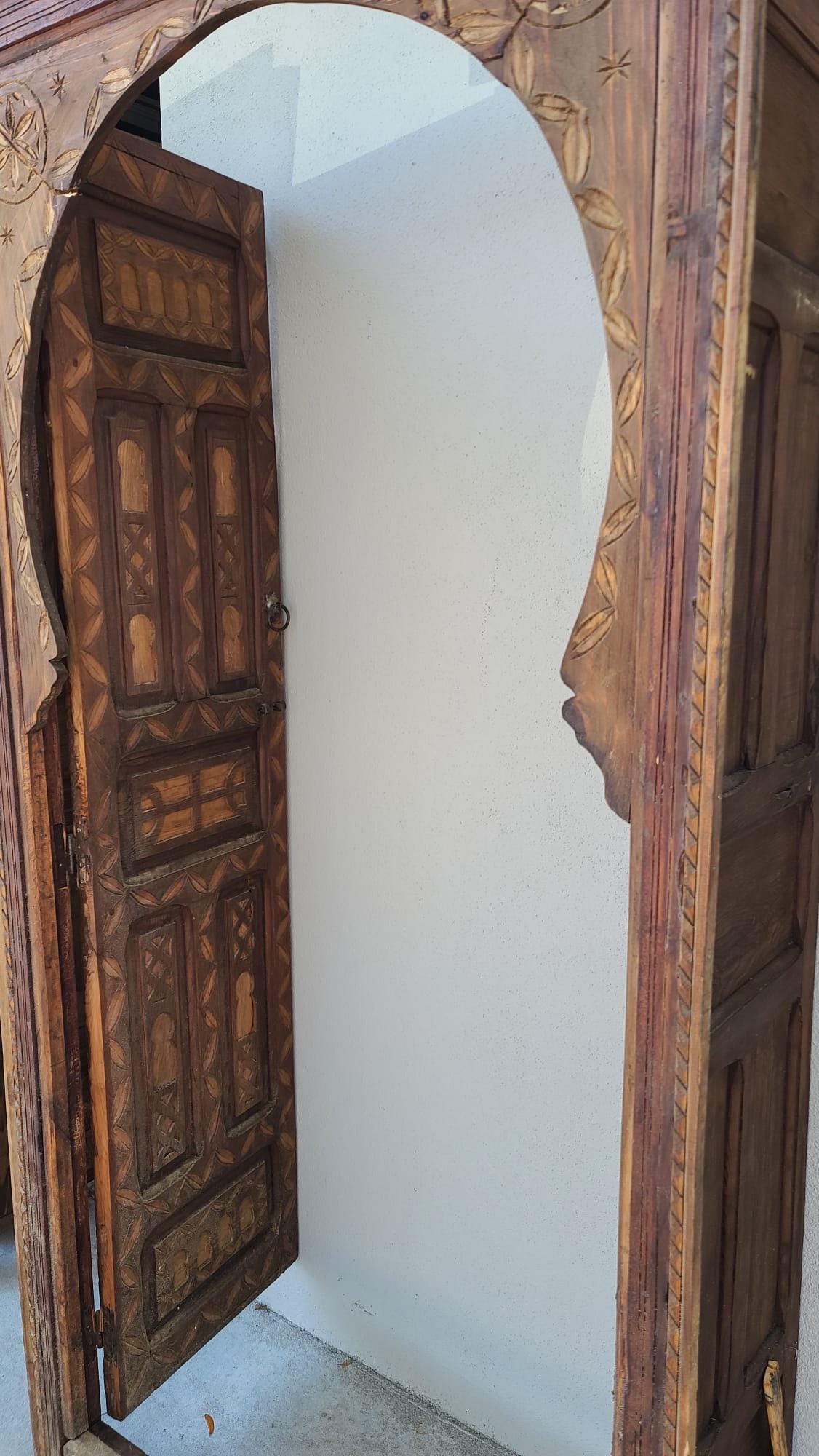 Vintage Carved Cedar Door: Moroccan Berber, 78" x 40"