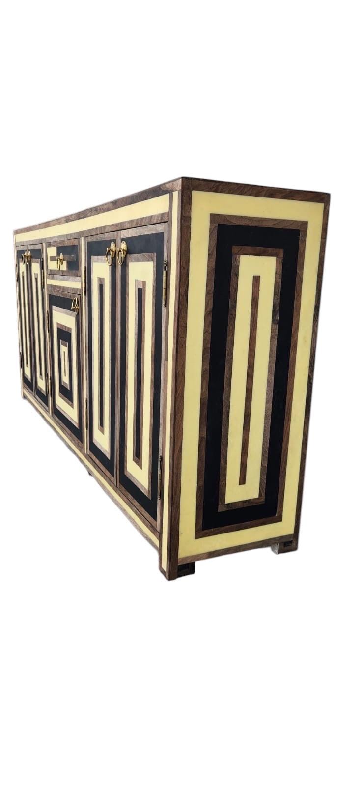 French regency Credenza: walnut Wood resin Inlay, Cabinet