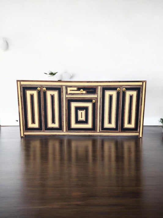 French regency Credenza: walnut Wood resin Inlay, Cabinet