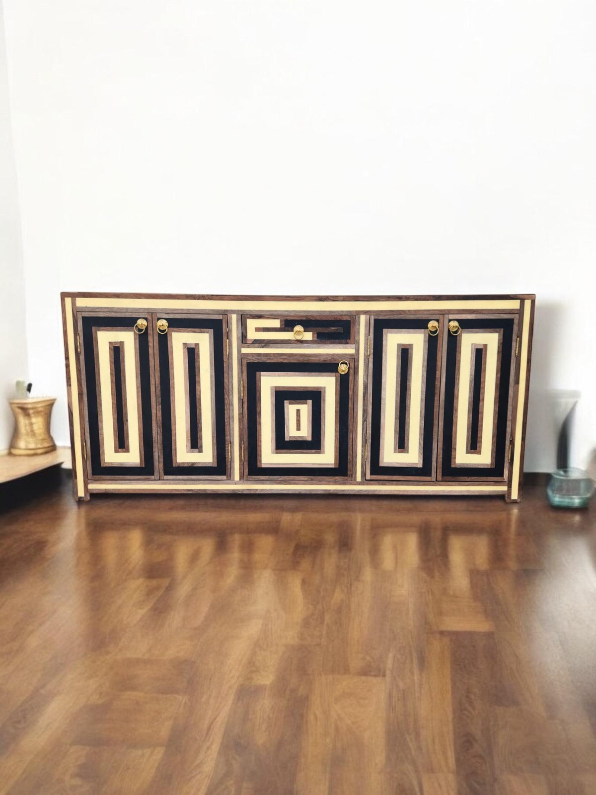French regency Credenza: walnut Wood resin Inlay, Cabinet