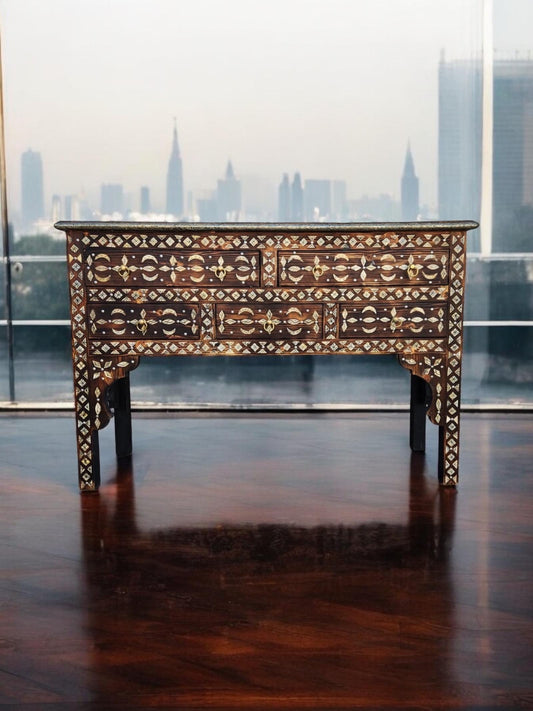 Handmade Moroccan Console Cabinet, Inlaid Camel Bone Dresser