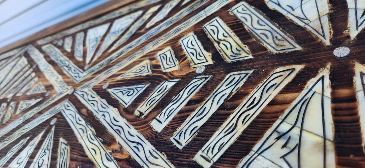 Handmade Moroccan Console Cabinet, Inlaid Camel Bone Dresser