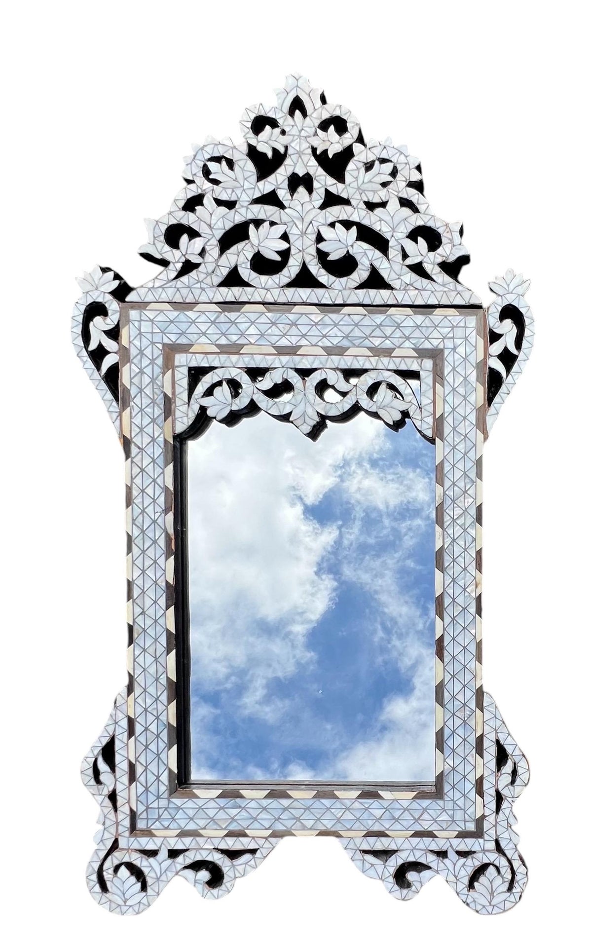 Syrian Mother of Pearl Inlay Mirror, Moroccan Wall Decor (37" x 20")
