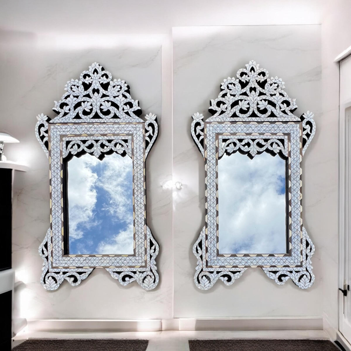 Mother of Pearl Inlay Mirror: Moroccan Ebony Shell, Handmade
