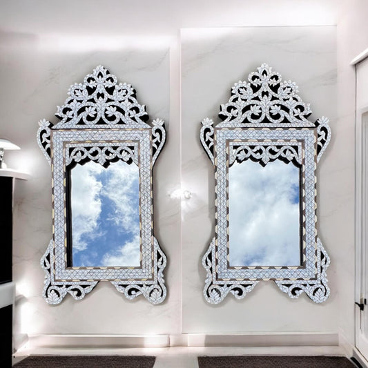 Mother of Pearl Inlay Mirror: Moroccan Ebony Shell, Handmade