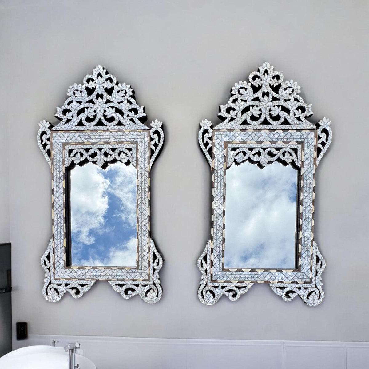 Mother of Pearl Inlay Mirror: Moroccan Ebony Shell, Handmade