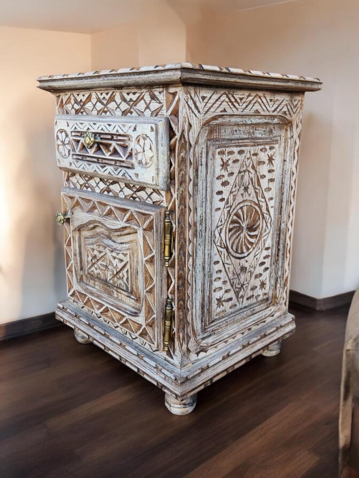 Two African hand carved nightstands moroccan bedroom furniture