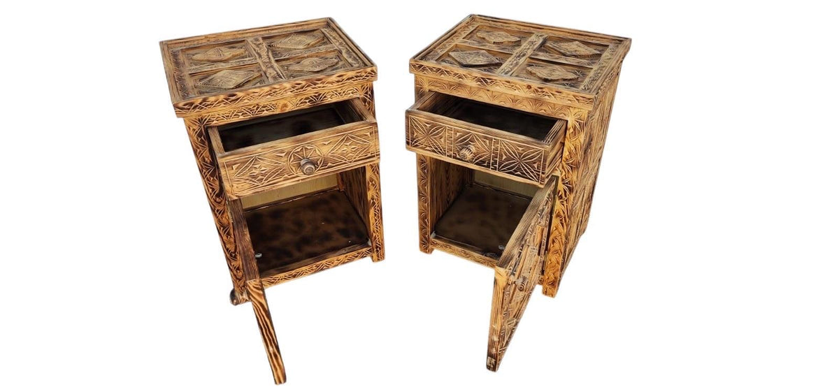 Two African hand carved nightstands moroccan bedroom furniture