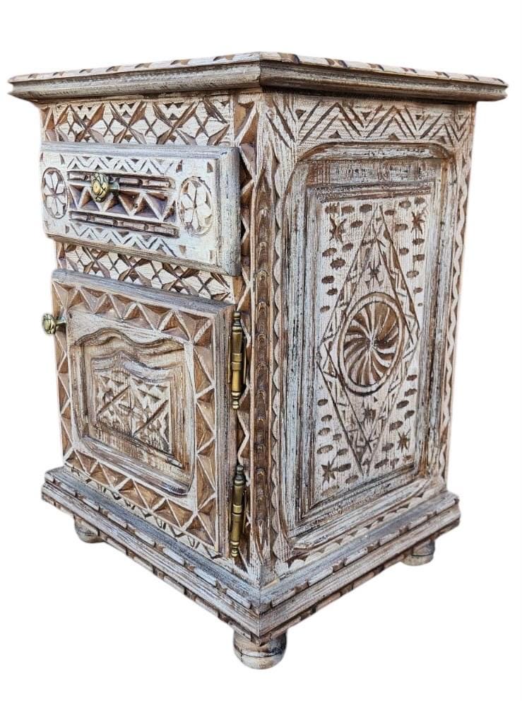 Two African hand carved nightstands moroccan bedroom furniture