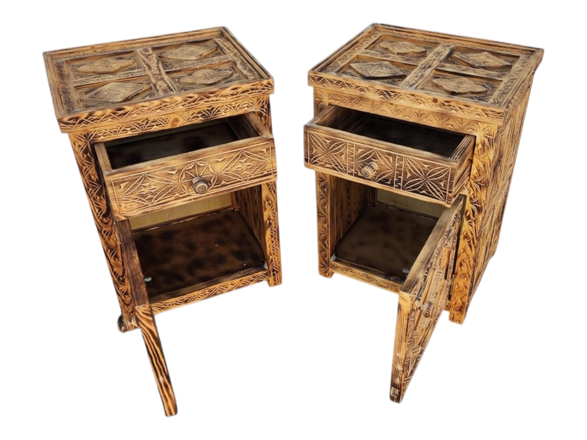Two African hand carved nightstands moroccan bedroom furniture
